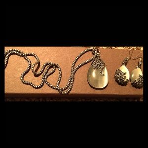 Rare Silpada Marcasite and Moonstone Tear Drop Necklace and Earrings Set